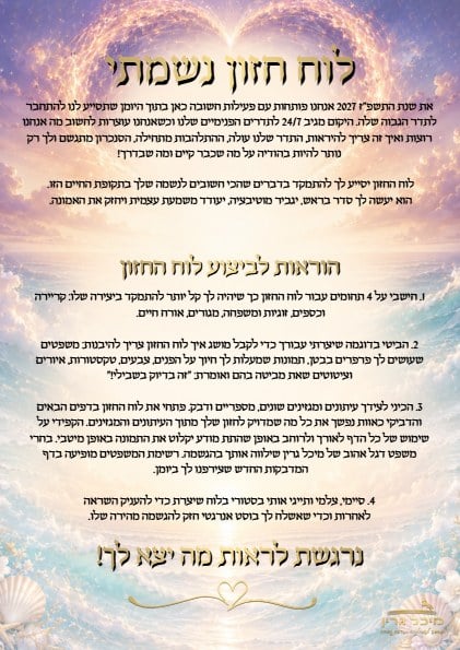 עמוד לוח חזון נשמתי מתוך היומן, עם הוראות לביצוע לוח החזון